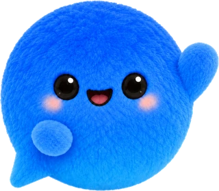 Poem’s mascot, a plush blue chat bubble, waving hello
